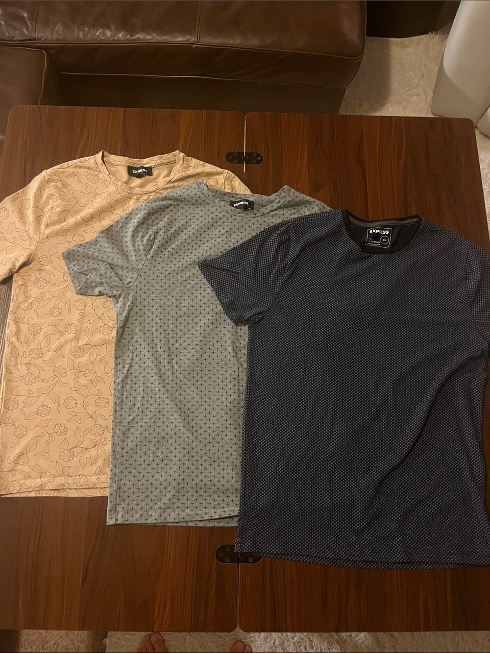 Express Men’s Navy, Gray, and Beige Printed Short Sleeve Tees